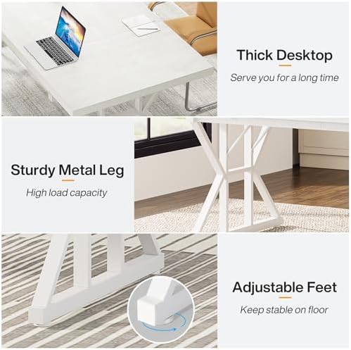Tribesigns 70.8-Inch Executive Desk, Large Computer Office Desk Workstation, Modern Simple Style Laptop Desk Study Writing Table Business Furniture for Home Office (White, 70.8 Inch) - Image 4