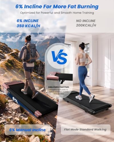 DeerRun Under Desk Walking Pad Treadmill for Home Office & Small Spaces, 6% Manual Incline, 0.6–3.8 MPH Walking Speed, 2.5 HP, 300 lb Capacity, App & Remote Control - Image 2