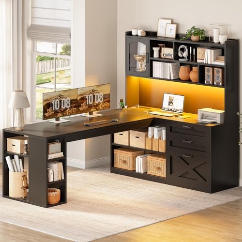 SEDETA 61" Farmhouse L Shaped Gaming Desk with Drawers, Bookshelf Storage - Image 3