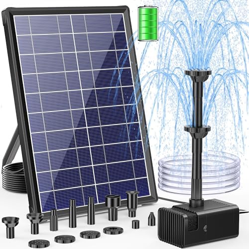 POPOSOAP Solar Fountain Pump with 3600mAh Battery Backup, 8W Solar Powered Bird Bath Fountain with Dry-run Protection & Double-layer Nozzles 5Ft Tubing for Pond, Bird Bath, Backyard Water Feature by POPOSOAP