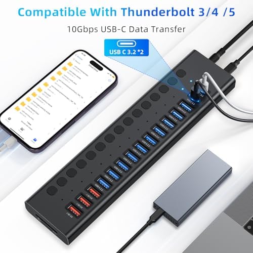 VANGREE Powered USB Hub 10Gbps, 17 Ports USB 3.2 Hub, 96W Power Adapter - Image 6
