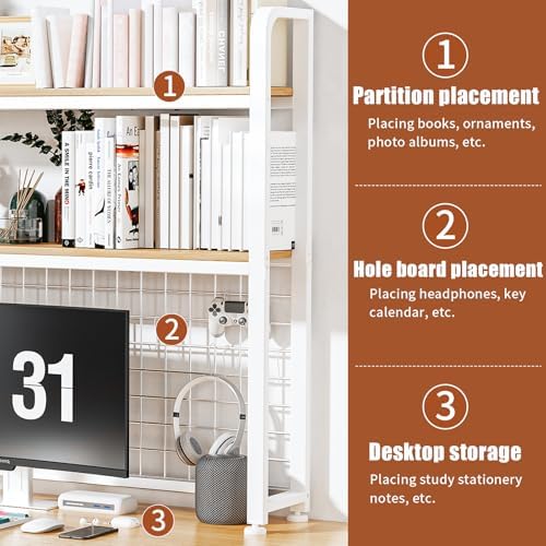 HUATOL 2-Tier Desktop Bookshelf, Multipurpose Wood Countertop Shelf for Computer Desk, Wood Desk Hutch Bookshelf Desk Organizer for Office Home Dormitory, 29.6 * 7.9 * 38 in - Image 3