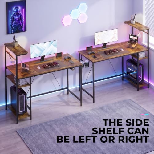 GTPLAYER 43" Gaming Desk with LED Lights, Reversible Shelves, Brown - Image 6
