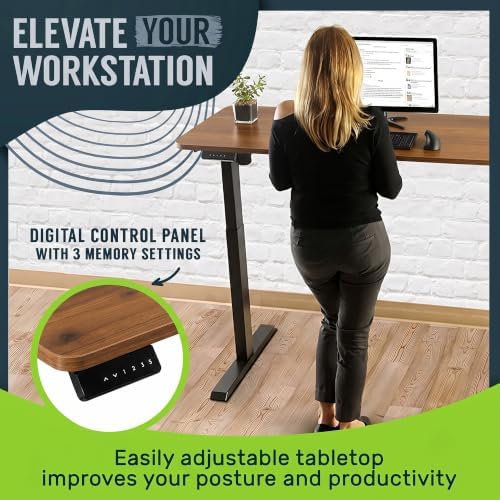 TechOrbits Electric Standing Desk Frame 60 x 24 Inch Tabletop - Motorized Workstation Two Leg Stand Up Desk with Memory Settings and Telescopic Sit Stand Height Adjustment (Black Frame/Wood BrownTop) - Image 3