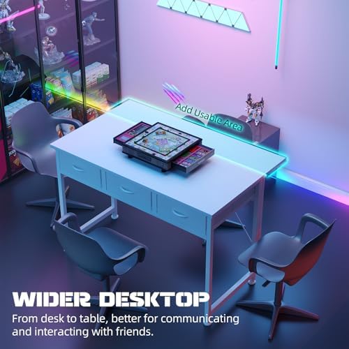 MUTUN Computer Desk with Drawers, 40 Inch Computer Desk with Power Outlet & LED Light, Gaming Desk with Adjustable Monitor Stand & Pegboard, Modern PC Study Writing Table for Bedroom, White - Image 7