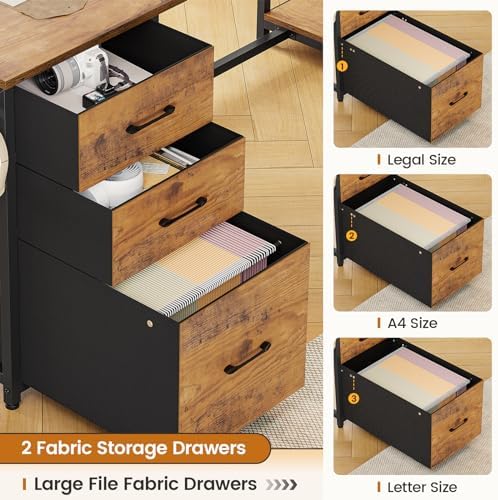 SEDETA 58'' L Shaped Computer Office Desk with 3 Drawers and Bookshelf - Image 4