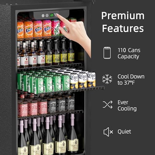 Erivess 110 Can Mini Fridge, Glass Door Beverage Refrigerator, 3.1 Cu.ft - Image 3