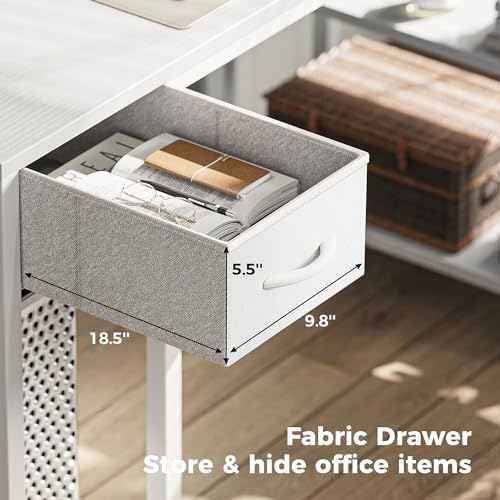 SUPERJARE 53 inch Reversible L Shaped Desk with LED Lights & Power Outlets, Computer Desk with Shelves & Monitor Stand, Gaming Desk with Drawer, Home Office Desk Corner Desk, PU White Drawer - Image 6