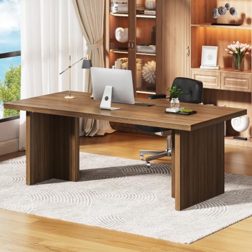 RALGEND 70.9" Executive Desk, Computer Office Desk with Large Tabletop and Sturdy Pedestal Legs,Long Wooden Conference Meeting Room Table for Home Office, Walnut by RALGEND