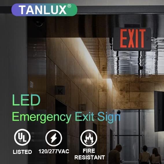 TANLUX Red Exit Sign with Black Housing, LED Emergency Exit Light with Battery Backup, UL Listed, Hardwired Exit Signs with Emergency Lights, Commercial Emergency Lights for Business - 4 Pack - Image 7