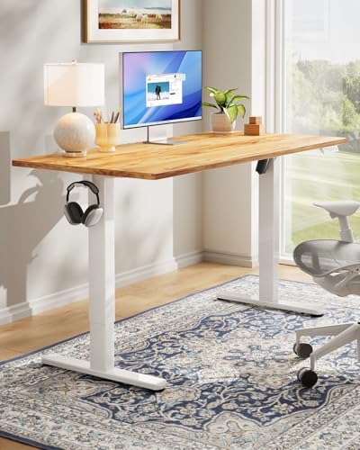 HUANUO Electric Standing Desk, Whole Piece Desktop, Adjustable Height Computer Desk, 4 Height Memory Settings, Sit Stand Up Desk for Home Office, 60" x 24", Light Vintage - Image 2