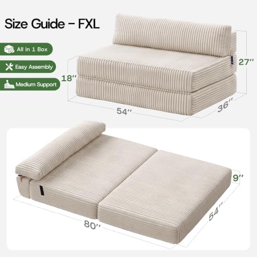 Folding Sofa Bed Convertible 4 in 1 Sleeper Chair Beige Full XL - Image 2