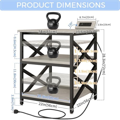 METYERRY 23.6"x23.6" Large Printer Stand with Power Outlet, 3 Tier Cart - Image 3