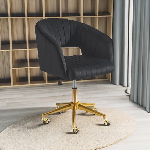 Nrizc Velvet Office Desk Chair, Upholstered Home Office Desk Chairs with Adjustable Swivel Wheels, Ergonomic Office Chair for Living Room, Bedroom, Office, Vanity Study (Black) - Image 6