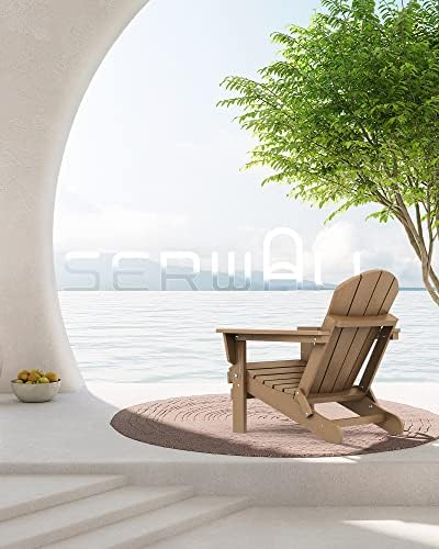 SERWALL Folding Adirondack Chair Set of 6, Lawn Chair with Cup Holder-Brown - Image 5