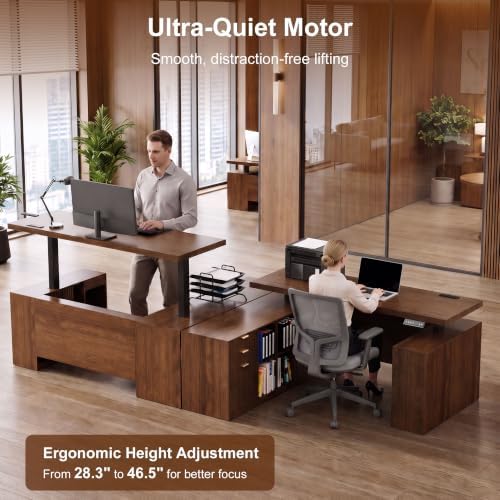 63x59 in L Shaped Executive Electric Standing Desk with Storage - Image 3
