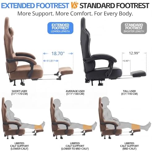 Desk Computer Gaming Chair - Ergonomic Game Office Chair with Extended Footrest and Massage Lumbar Support, Home Gamer Video Game Chairs with Spring Cushion for Adults (Pro Brown Leather) - Image 5