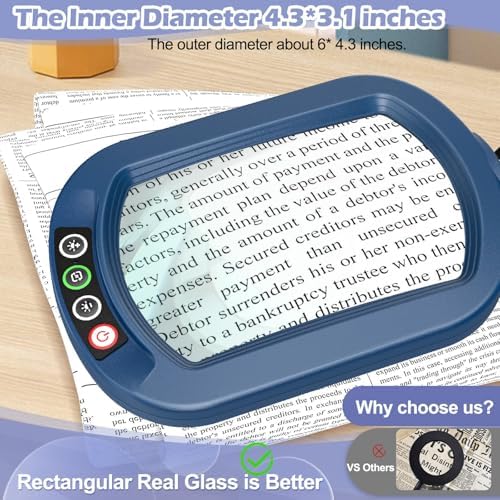 Drdefi 12X Square Magnifying Glass with Light and Stand, Real Glass LED Lighted Magnifier, 5 Color Modes Stepless Dimmable, Hands-Free Mag Desk Lamp with Clamp for Reading Craft Hobby Close Work Blue - Image 2