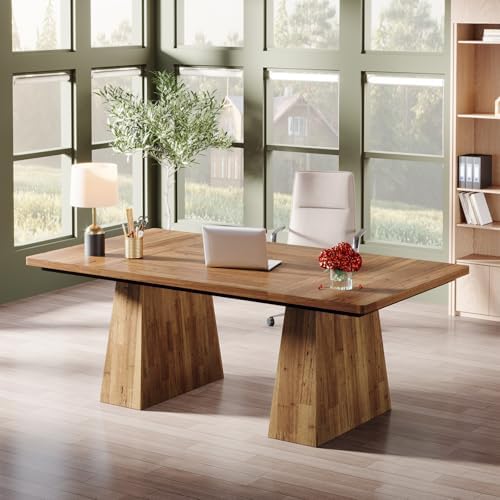 Tribesigns 63-Inch Executive Desk, Large Office Computer Desk with Double Pedestal, Modern Simple Workstations Writing Table Conference Table Business Furniture for Home Office, Light Brown - Image 3