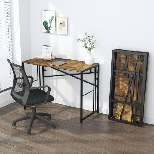 Lutown-Teen 35 inch Small Folding Computer Desk, Rustic Brown - Image 7