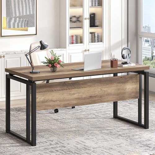 EXCEFUR Modern Computer Desk for Home Office, PC Laptop Gaming Desk, Metal Wood Study Writing Table Workstations for Bedroom Living Room, 53 Inch, Rustic Oak - Image 3