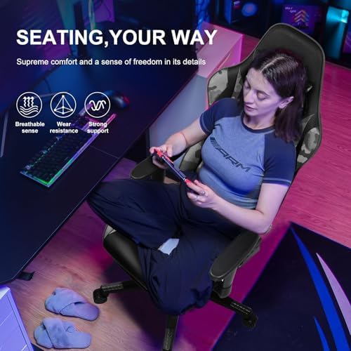 GTPLAYER Gaming Chair with Footrest, Ergonomic Computer Game Desk Chair, Reclining Gaming Chair Seat Height Adjustment, Swivel Rocker with Headrest and Lumbar (Camouflage) - Image 3