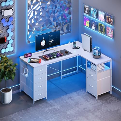 YOUDENOVA 55 Inch L Shaped Office Desk with 6 Drawers & Type-C Port, White - Image 7