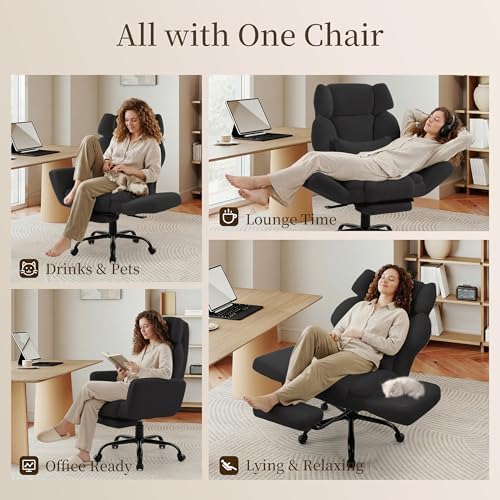 Office Chair with Flip Armrests,Big and Tall Office Chair with Foot Rest,Extra Wide Seat & Lumbar Pillow,Comfy Criss Cross Chair for Pets Sitting,Ergonomic Computer Gaming Chair,Teddy Fleece,Black - Image 3