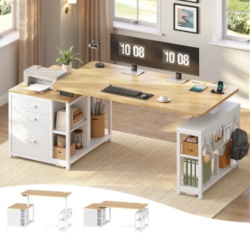 SEDETA 61" Electric Standing Desk with Storage Drawers, Height Adjustable Office Executive Desk with File Drawer, Stand up Computer Desk with Power Outlet for Home Office, Oak by SEDETA