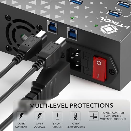 20 - Port USB 3.0 Splitter Hub with Power Supply - High Speed Data Transfer for Desktop, Laptop, HDD, PC - Expand and Speed Up to 5 Gbps 110W - Industrial Grade Hub Compatible with External Drives - Image 5