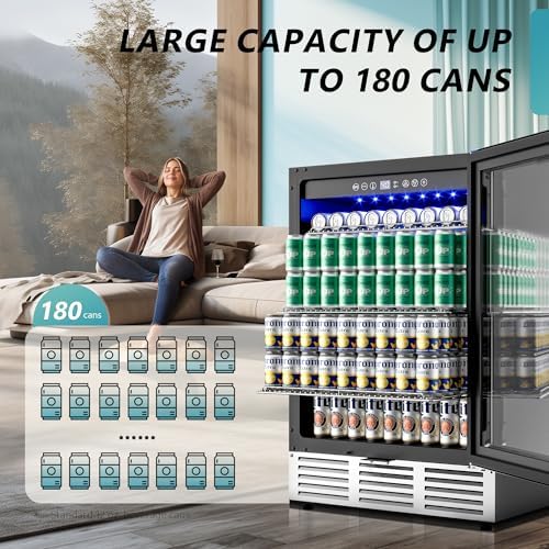 EUHOMY 180 Can Beverage Refrigerator, 24 Inch Under Counter Refrigerator - Image 2