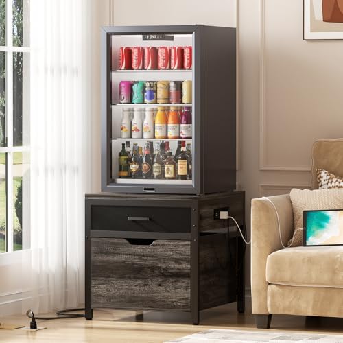 Unikito Mini Fridge Stand with Storage Drawer and Charging Station - Image 6