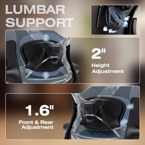ELABEST X100 Ergonomic Mesh Office Chair with Footrest, Big and Tall Home Desk Chair with 5D Flip-Up Arms, Adjustable 3D Lumbar Support, Gaming & Executive Computer Chair (Oaxaca Blue) - Image 6