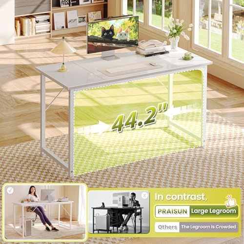 PRAISUN 47 Inch Computer Desk, Office Desk, Spacious Desktop, White - Image 5