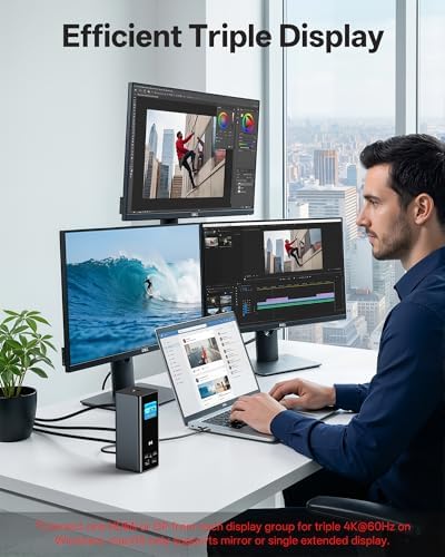 Selore Laptop Docking Station 3 Monitors Triple 4K Display 3 HDMI 2 DP - Image 3
