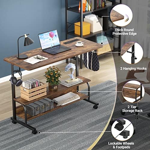 Armocity 39" Rolling Standing Desk with Charging Station for Couch Bed - Image 5