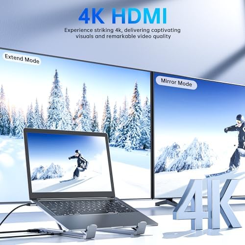 Laptop Stand with Docking Station, 8 in 1 USB C Hub HDMI Portable Laptop Stand for Desk with USB Ports, Multiport USBC Dock Stands Foldable Adjustable Computer Riser Holder Dongle for MacBook - Image 3