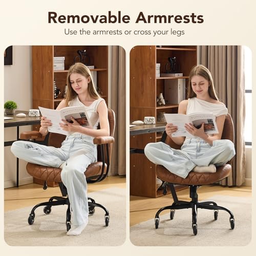 YFO Home Office Desk Chair Office Rubber Casters Ergonomic Computer Chair with Lumbar Support Adjustable Height Rolling Swivel Executive Task Armrests Chair， Brown Leather - Image 6