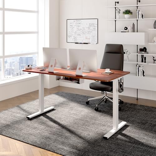 FLEXISPOT EN2 48"x24" Whole-Piece Standing Desk with Power Strip, Mahogany - Image 2