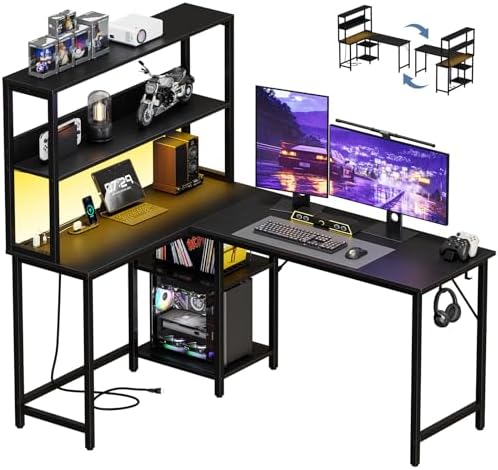 DUMOS L Shaped Desk, Gaming Desk, Power Outlet, 53 Inch by DumosLifestyle