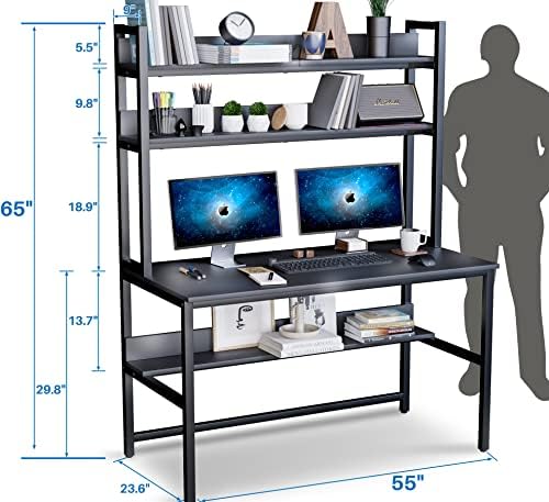Aquzee Desk with Hutch, Computer Desk with Shelves, 55 Inch - Image 3