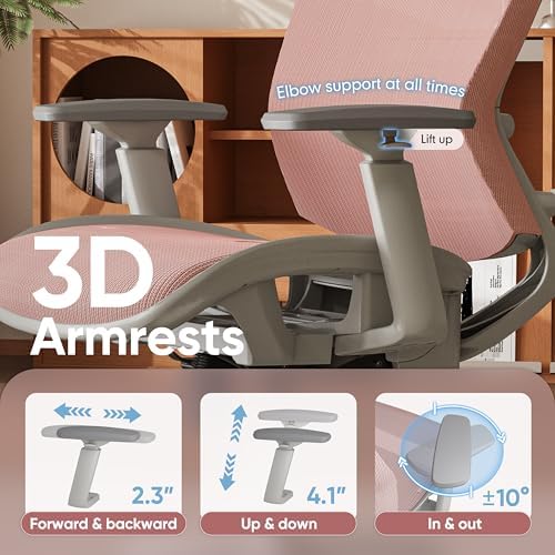 ELABEST Mesh Office Chair,Ergonomic Computer Desk Chair,Sturdy Task Chair- Adjustable Lumbar Support & Armrests,Tilt Function,Comfort Wide Seat,Swivel Home Office Chair (Pink) - Image 3
