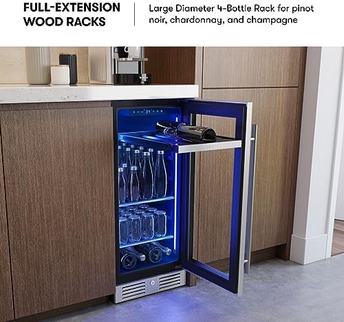 Zephyr Presrv 15" Slim Wine Fridge & Beverage Refrigerator Single Zone Under Counter - Narrow Mini Wine Cooler Small Beer Cabinet Drink Chiller Freestanding with Glass Door, 4 bottles, 64 cans - Image 5