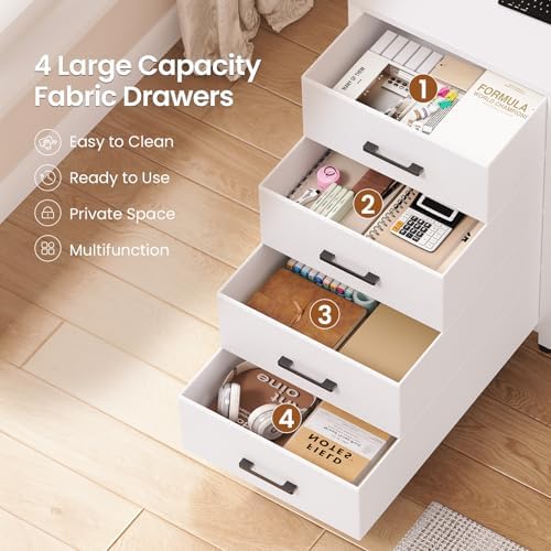 SEDETA L Shaped Gaming Desk with 4 Drawers, 109” Computer Desk with Display Cabinet, Home Office Desks with 2 Monitor Stands, CPU Stand, LED Lights and Power Outlet, White - Image 4