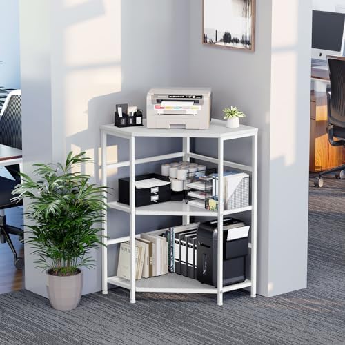 EasyCom 20"x20" Corner Printer Stand with Charging Station, Adjustable Height Storage Shelf for CPU Shredder, Triangle Corner Coffee Table for Small Space Kitchen Office Living Room-White - Image 6
