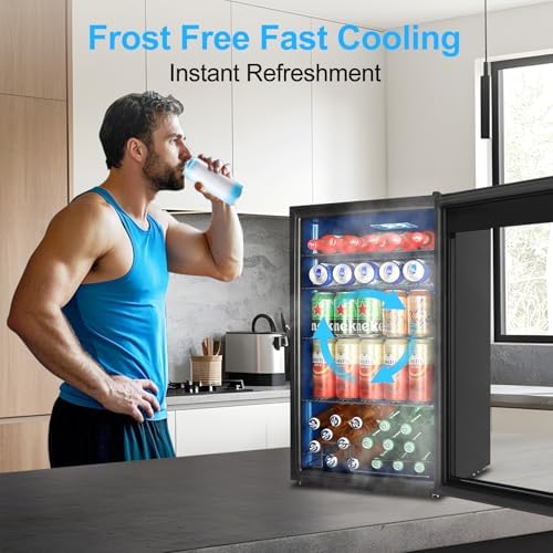 FoMup Beverage Refrigerator 126 Can, Mini Beverage Fridge Small Beverage Cooler with Glass Door Safety Lock, Drink Fridge for Beer Soda Wine, Perfect for Dorm Office Hotel - Image 5
