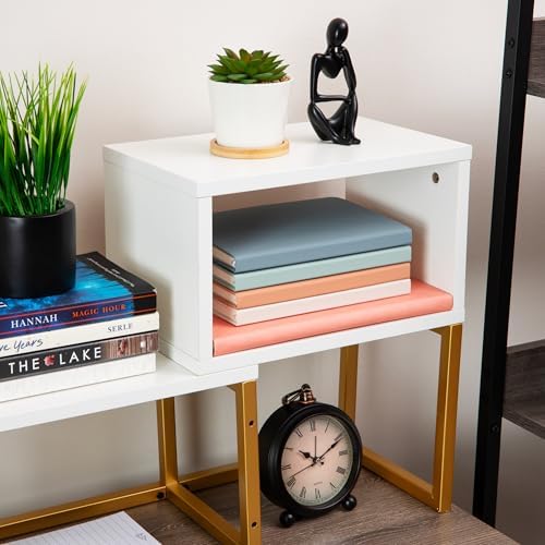 Mind Reader Floating Shelves, Wall-Mounted Office Organizers, Modern MDF Display Storage with Metal Rail, Set of 2, White - Image 5