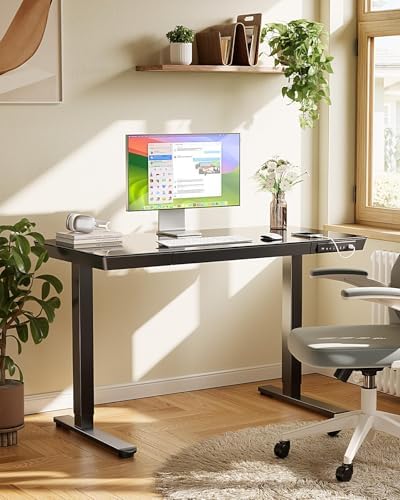 Marsail 48 x 24 inch Glass Standing Desk with Drawer Storage, Matte Black - Image 2