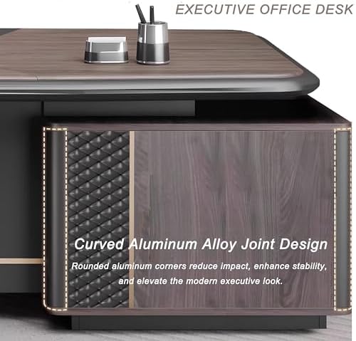 Executive Office Desk with Storage Cabinet,Modern l Shaped Executive Desk,50MM Thick Desktop for CEO Office, Reception & Commercial Workspace - Image 4
