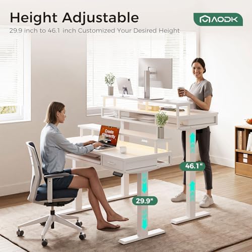 AODK 55 Inch Electric Standing Desk with Drawers & Keyboard Tray, White - Image 4